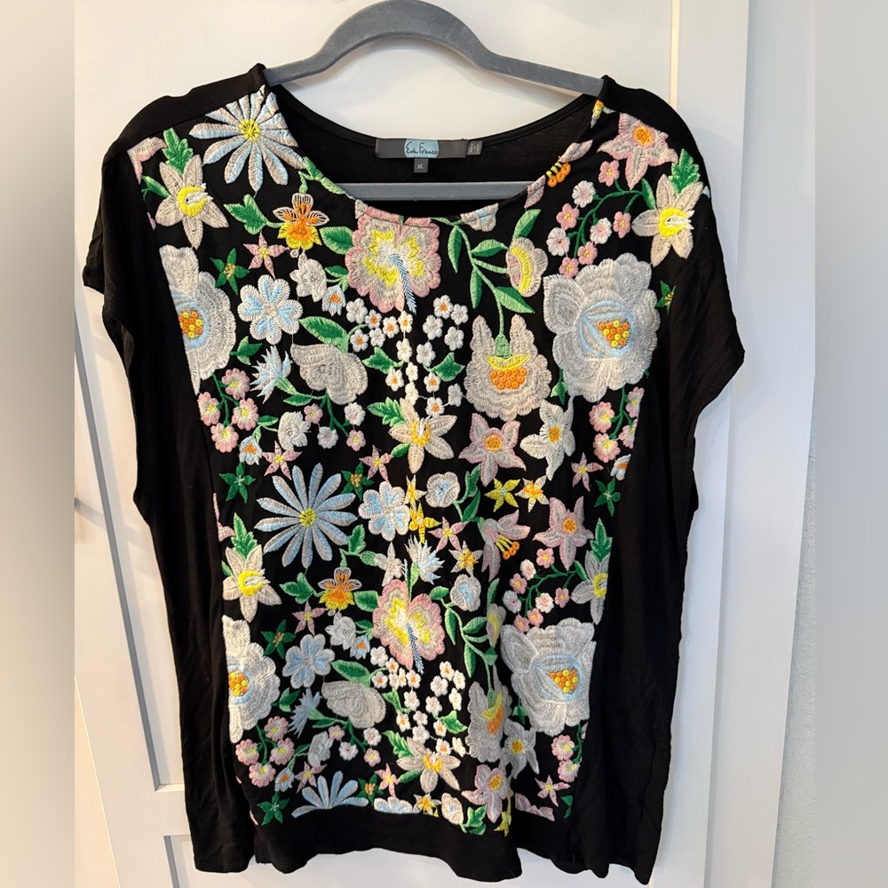 Eva Franco Black Short Sleeve embroidered Shirt xl